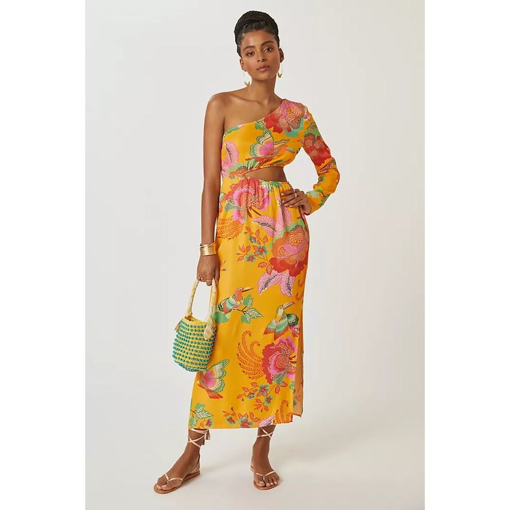 Farm x Anthropologie Single-Shoulder Printed Maxi Dress Size XS
